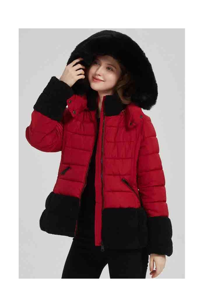 CHAQUETA ACOLCHADA BICOLOR CON CAPUCHA  PELO SINTÉTICO 3COLORES OBRF2076
