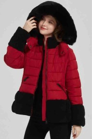 CHAQUETA ACOLCHADA BICOLOR CON CAPUCHA  PELO SINTÉTICO 3COLORES OBRF2076