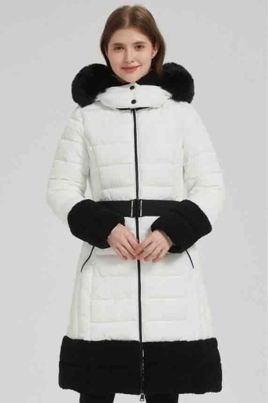 ABRIGO ACOLCHADO BICOLOR CON CINTURÓN Y CAPUCHA 3COLORES OBRF2075