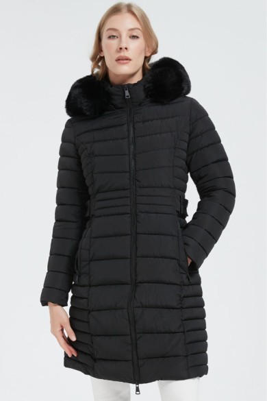 ABRIGO ACOLCHADO LARGO CON CAPUCHA Y PELO SINTÉTICO OBRF2065