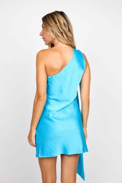 VESTIDO ASIMÉTRICO CON CUELLO DRAPEADO AZUL FBZMA1530