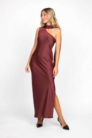 VESTIDO LARGO ASIMÉTRICO CON CUELLO DRAPEADO FBZMA1608