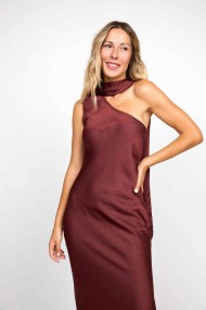 VESTIDO LARGO ASIMÉTRICO CON CUELLO DRAPEADO FBZMA1608