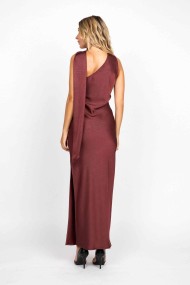 VESTIDO LARGO ASIMÉTRICO CON CUELLO DRAPEADO FBZMA1608