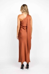 VESTIDO LARGO ASIMÉTRICO CON CUELLO DRAPEADO NARANJA FBZMA1610