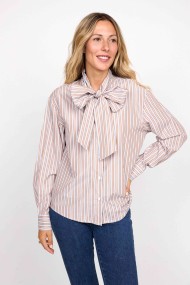 BLUSA RAYAS CON LAZO MARRON FBZMR22214