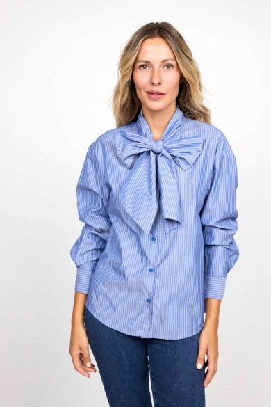 BLUSA RAYAS CON LAZO AZUL FBZMR22215
