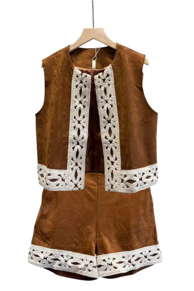 CONJUNTO CHALECO SHORT ANTELINA CON ENCAJE FBZMR22392/1