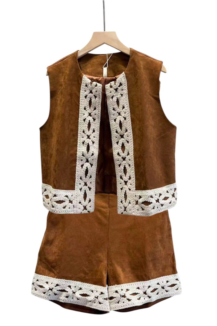 CONJUNTO CHALECO SHORT ANTELINA CON ENCAJE FBZMR22392/1