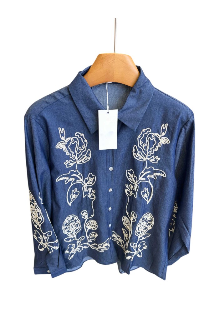 CAMISA VAQUERA CON BORDADOS FLORALES TY-1057