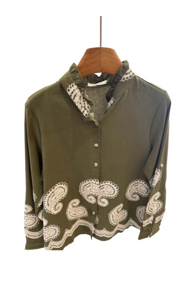 CAMISA BORDADA CON CUELLO VOLANTE 3 COLORES TY-1039