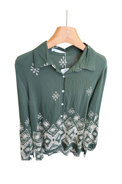 CAMISA BORDADA CON CUELLO VOLANTE 3 COLORES TY-1029