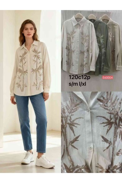 CAMISA CREMA BAMBÚ BORDADO 100% VISCOSA DD-S60004