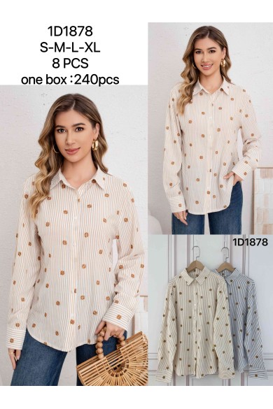 CAMISA RAYAS BEIGE CON BORDADO DD-1D1878