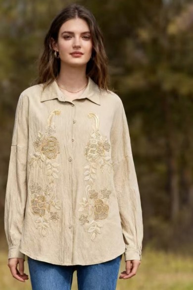 CAMISA BORDADA BEIGE DD-S60001