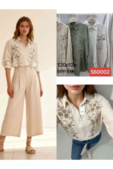 CAMISA BEIGE CON BORDADO FLORAL DD-S60002