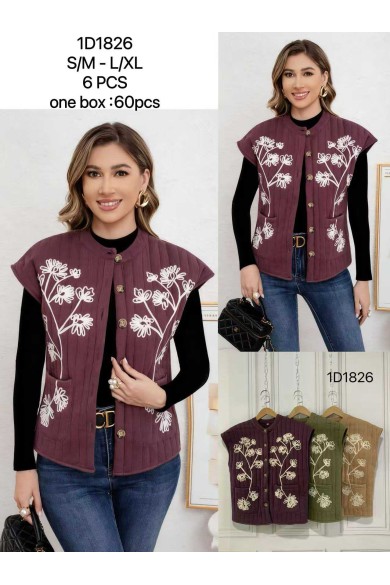 CHALECO ACOLCHADO CON BORDADO FLORAL DD-1D1826