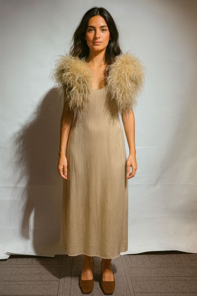 CHALECO CORTO PLUMAS DE AVESTRUZ PC-YLM5835-39