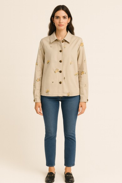 CHAQUETA BEIGE CON BORDADO FLORAL TY-Z68020
