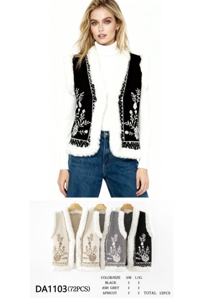 CHALECO TEJIDO CON BORDE DE PELO DBT-DA1103