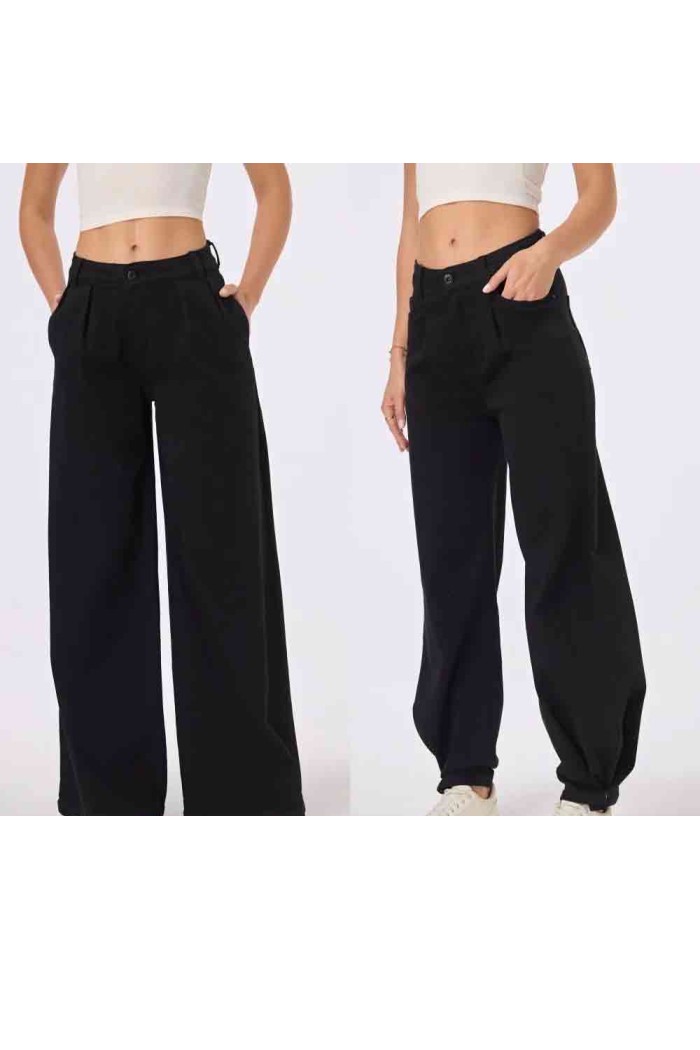 RELAXED WIDE LEG PANTS BLACK FBZT357-1