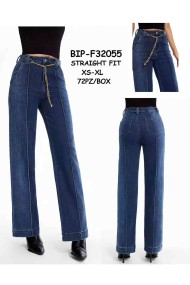 JEANS RECTOS CON COSTURA CENTRAL Y CINTURÓN CADENA DENIM AZUL FBZF32055