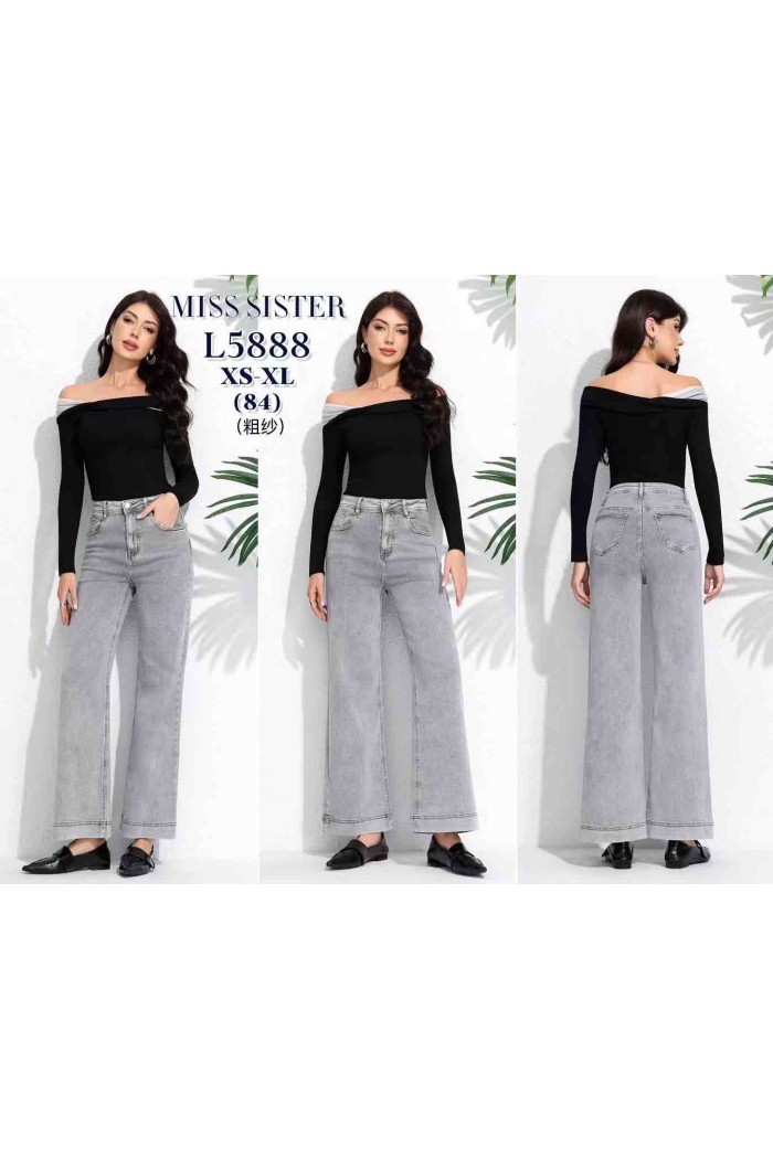 PANTALÓN VAQUERO GRIS WIDE LEG TIRO ALTO EFECTO LAVADO FBL5888