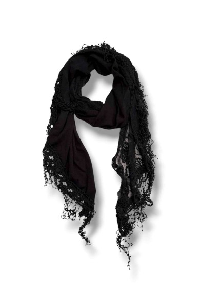 BUFANDA LIGERA CON ENCAJE Y FLECOS VARIOS COLORES