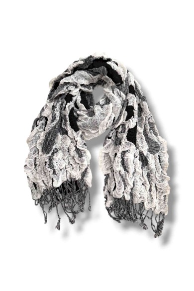 BUFANDA ARRUGADA BICOLOR CON FLECOS VARIOS COLORES