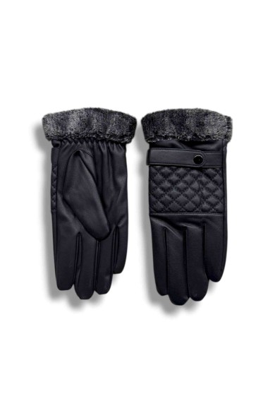 GUANTES DE POLIPIEL ACOLCHADOS CON PELO SINTÉTICO EN PUÑO COLOR NEGRO