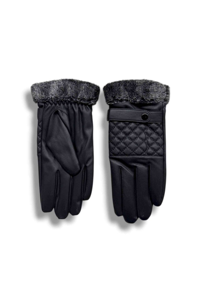 GUANTES DE POLIPIEL ACOLCHADOS CON PELO SINTÉTICO EN PUÑO COLOR NEGRO