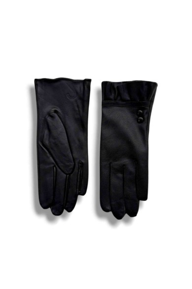 GUANTES DE CUERO CON VOLANTE Y BOTONES DECORATIVOS