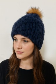 GORRO PELO DE CONEJO CON POMPON TEJIDO A MANO POMPÓN DE PELO DE MARMOTA PC-WPH5922-11