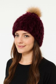 GORRO PELO DE CONEJO CON POMPON TEJIDO A MANO POMPÓN DE PELO DE MARMOTA  PC-WPH5922-04