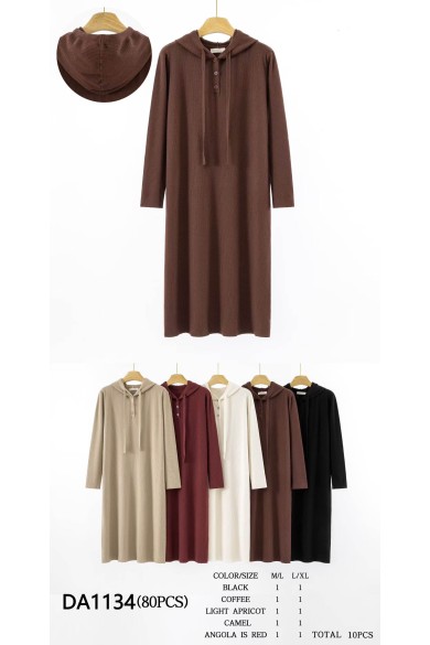 VESTIDO DE PUNTO CON CAPUCHA Y BOTONES DBT-DA1134