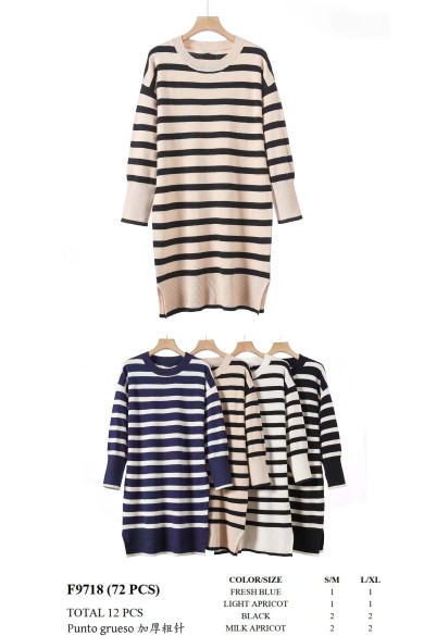 VESTIDO DE PUNTO A RAYAS DBT-F9718