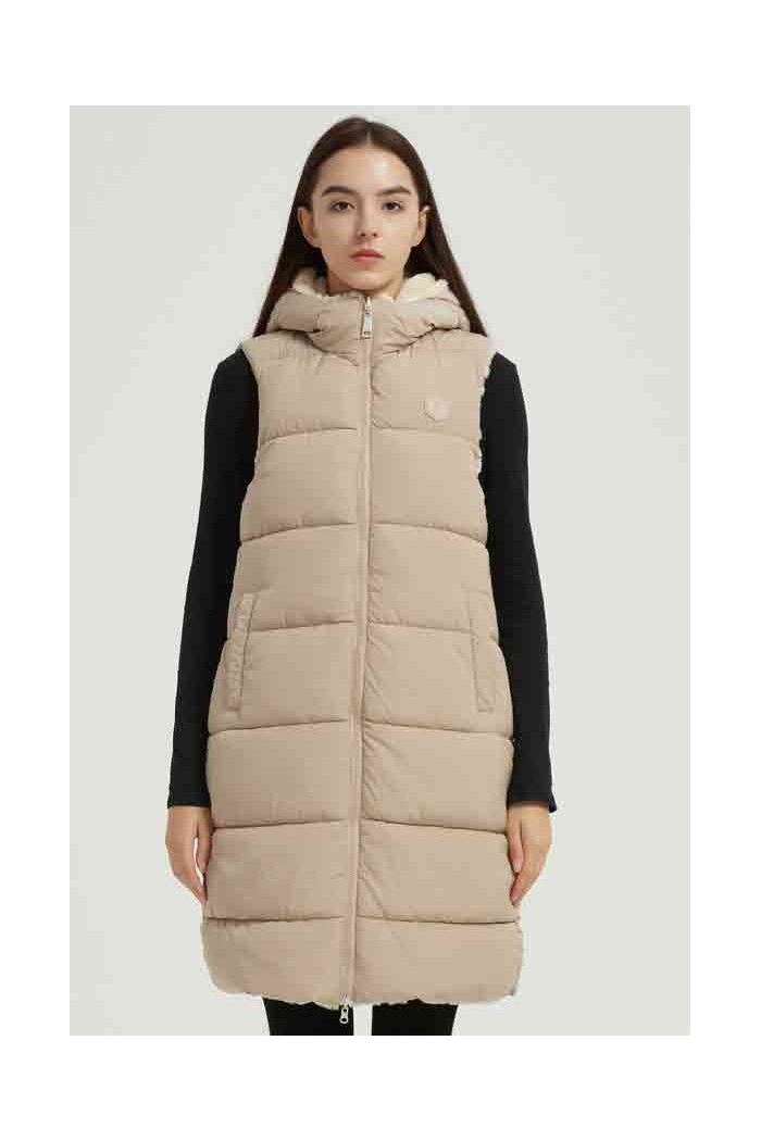 CHALECO ACOLCHADO LARGO FORRADO CON CAPUCHA 2COLORES OBRF2092