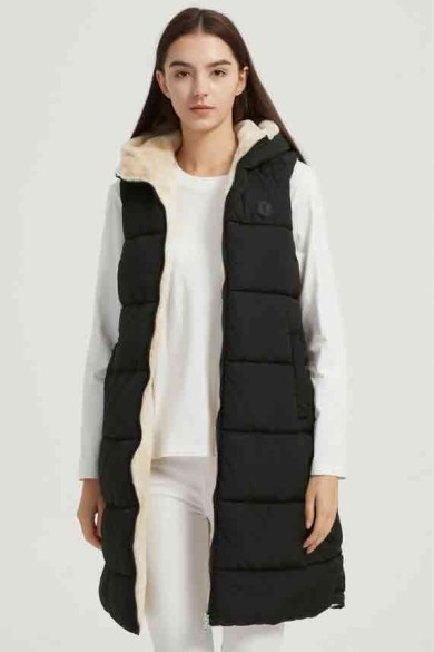 CHALECO ACOLCHADO LARGO FORRADO CON CAPUCHA 2COLORES OBRF2092