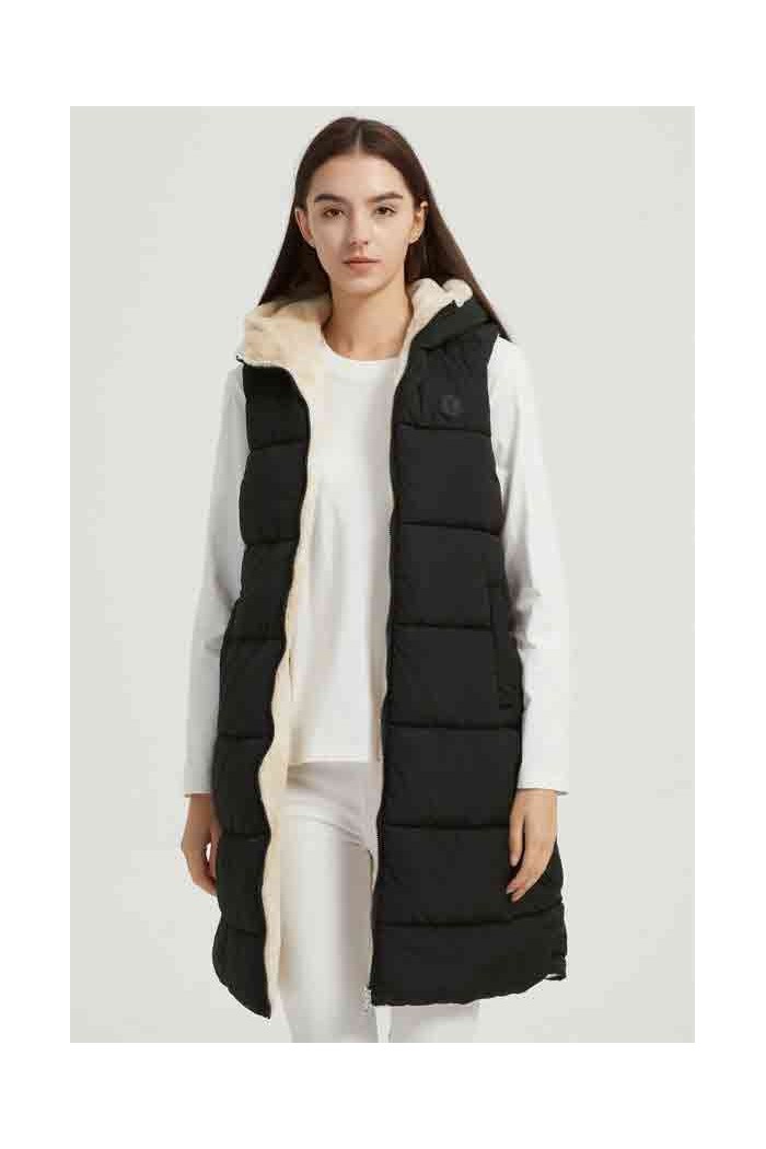 CHALECO ACOLCHADO LARGO FORRADO CON CAPUCHA 2COLORES OBRF2092