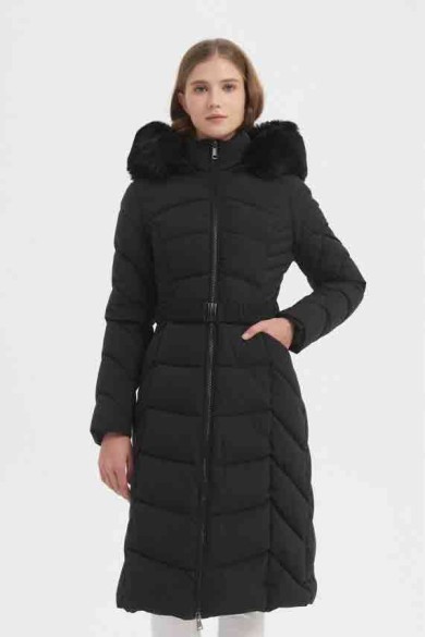 ABRIGO ACOLCHADO CON PELO SINTÉTICO Y CINTURÓN 2COLORES OBRF2085