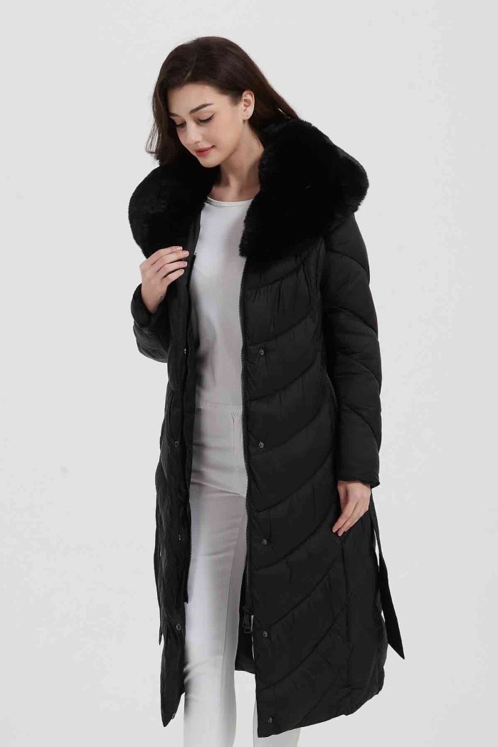 ABRIGO ACOLCHADO LARGO CON CUELLO DE PELO SINTÉTICO 4COLORES OBRF2018