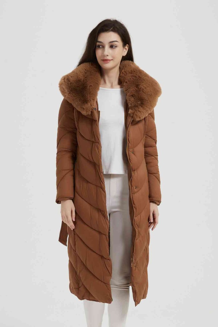 ABRIGO ACOLCHADO LARGO CON CUELLO DE PELO SINTÉTICO 4COLORES OBRF2018