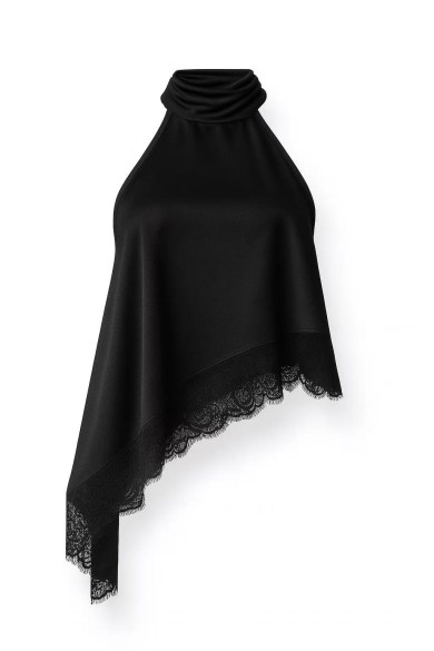 TOP HALTER SATINADO CON CUELLO DRAPEADO Y ENCAJE FBZMR22476 VARIOS COLORES