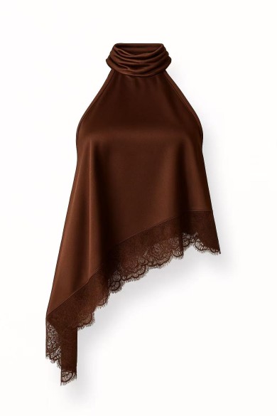 TOP HALTER SATINADO CON CUELLO DRAPEADO Y ENCAJE FBZMR22477 VARIOS COLORES