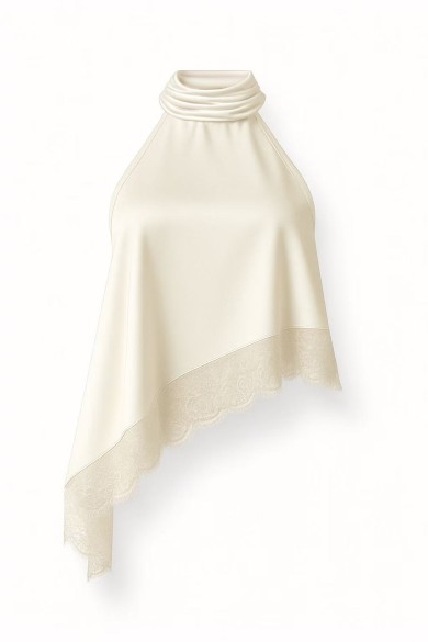 TOP HALTER SATINADO CON CUELLO DRAPEADO Y ENCAJE FBZMR22479 VARIOS COLORES