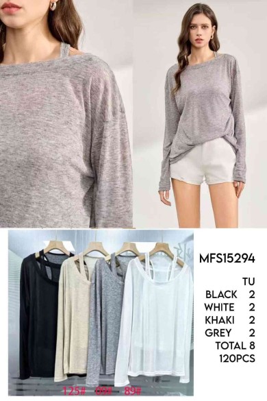 CAMISETA BÁSICA DE MANGA LARGA Y CUELLO AMPLIO VARIOS COLORES FBZMFS15294