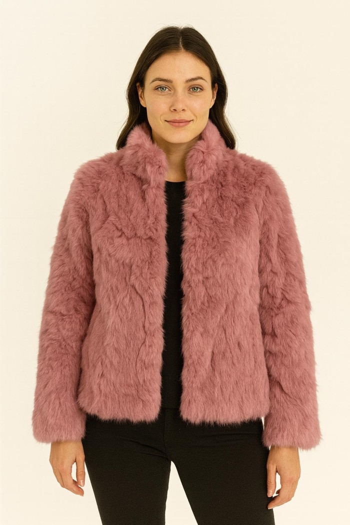 CHAQUETA PELO DE CONEJO ROSA PALO PC-LLL5566-08