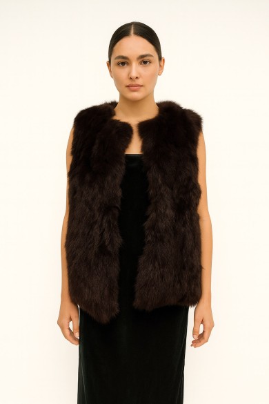 CHALECO PELO DE CONEJO MARRON PC-LLL5751-09