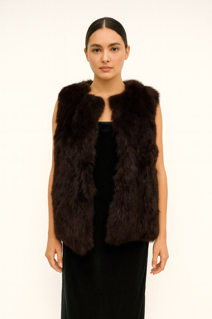 CHALECO PELO DE CONEJO MARRON PC-LLL5751-09