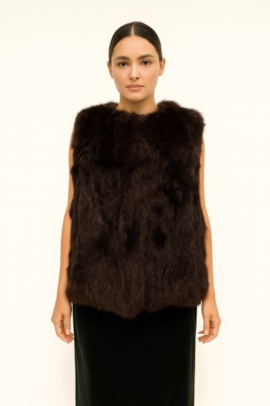 CHALECO PELO DE CONEJO MARRON PC-LLL5751-09